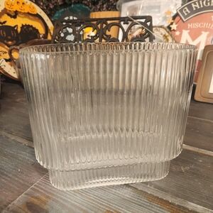 Elegant Clear Glass Vase Ridged Sides 8 Inches Height